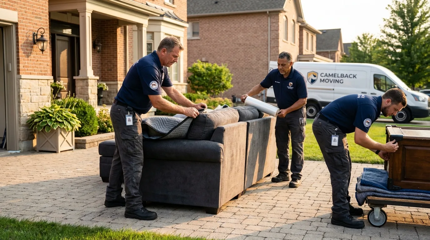 Large estate moving crew wrapping furniture in Palm Desert, CA